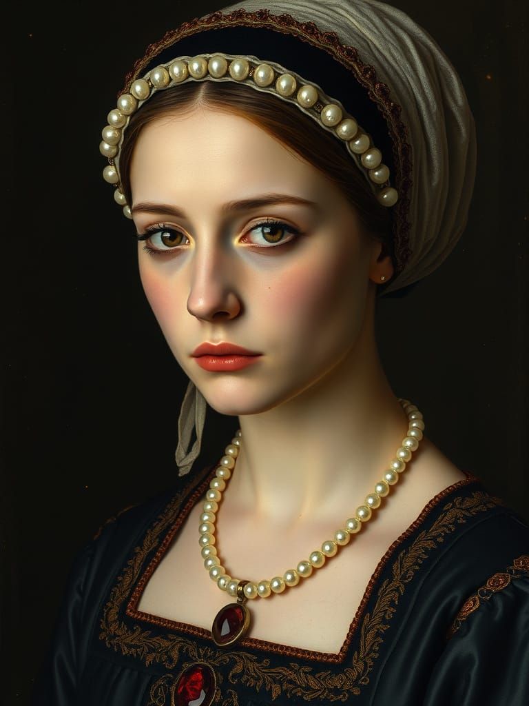 Ethereal Tudor Woman in Opulent Dark Splendor