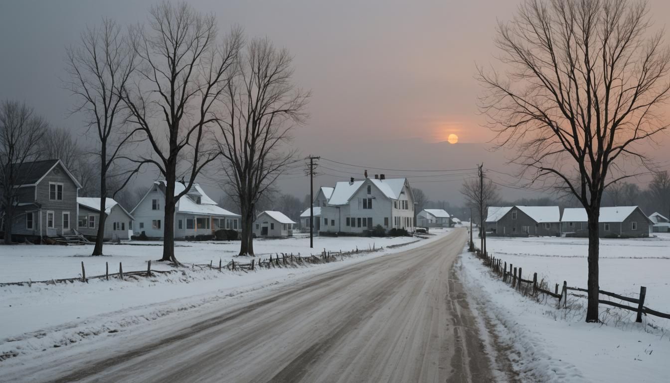 Winter Dusk Farmhouses with Sinister Lighting