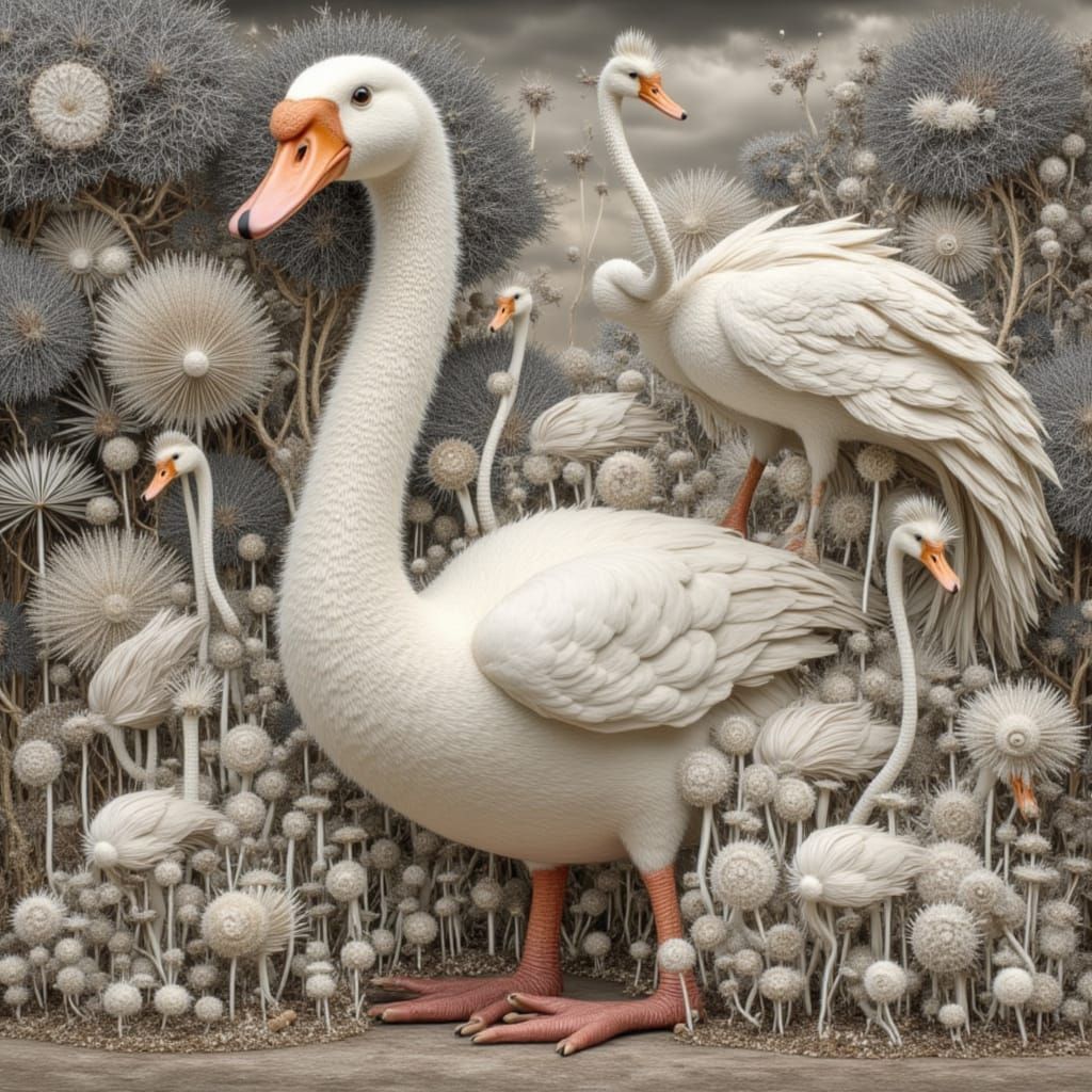 Majestic Swan in a Surreal Landscape