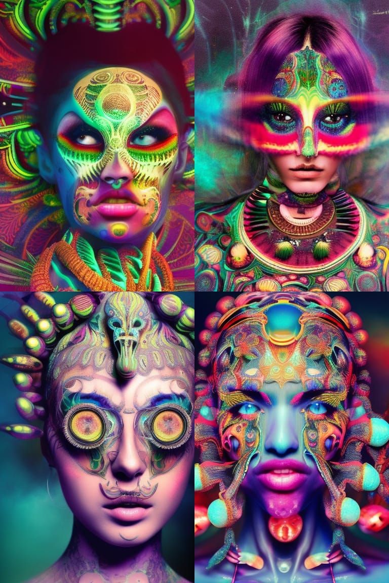 Psychedelic Alien Goddess DJ in Hyperdetailed Style