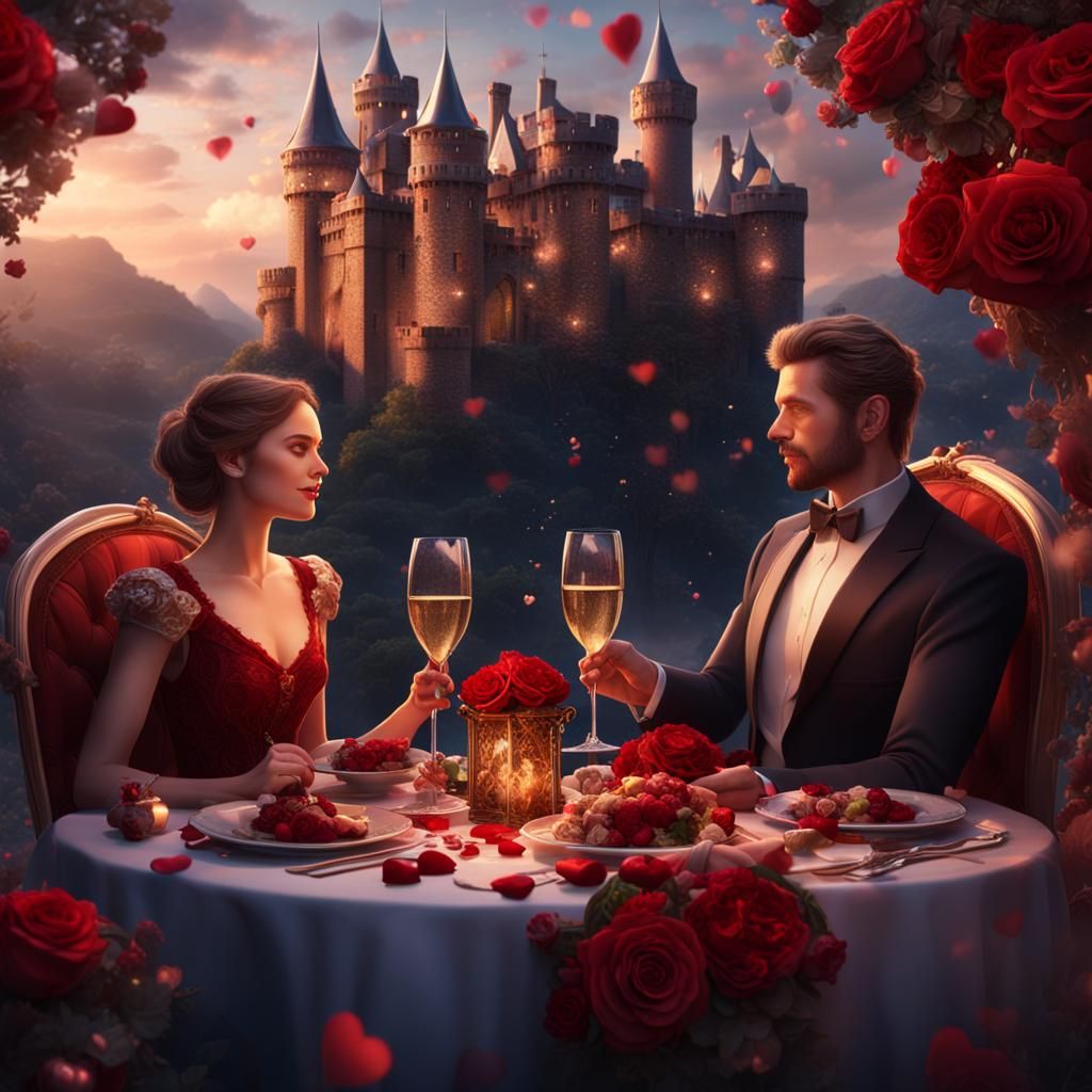 Romantic Castle Dinner for Two: Valentine's Day Art
