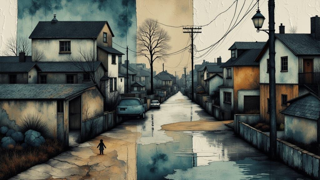 Surreal Looping Suburban Neighborhood in Abstract Style