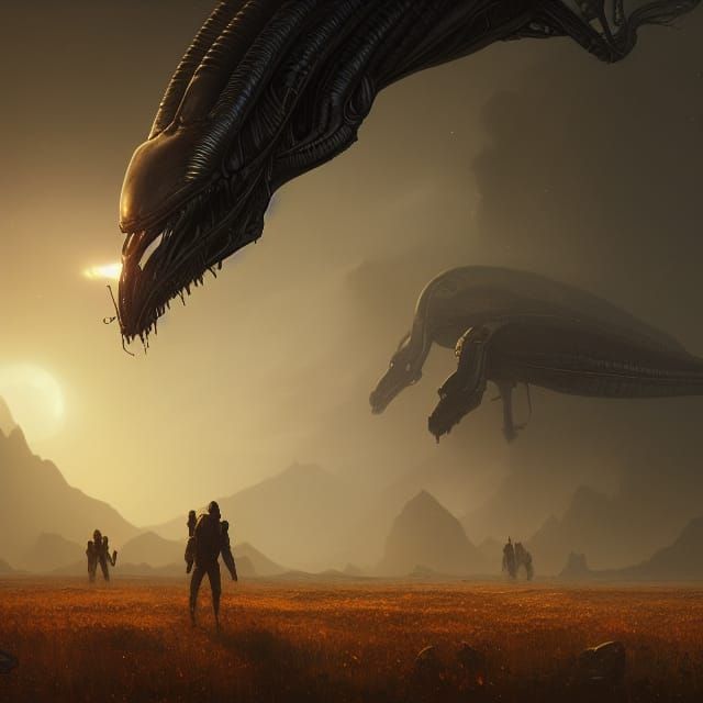 Aliens in Field: Dark Fantasy Concept Art