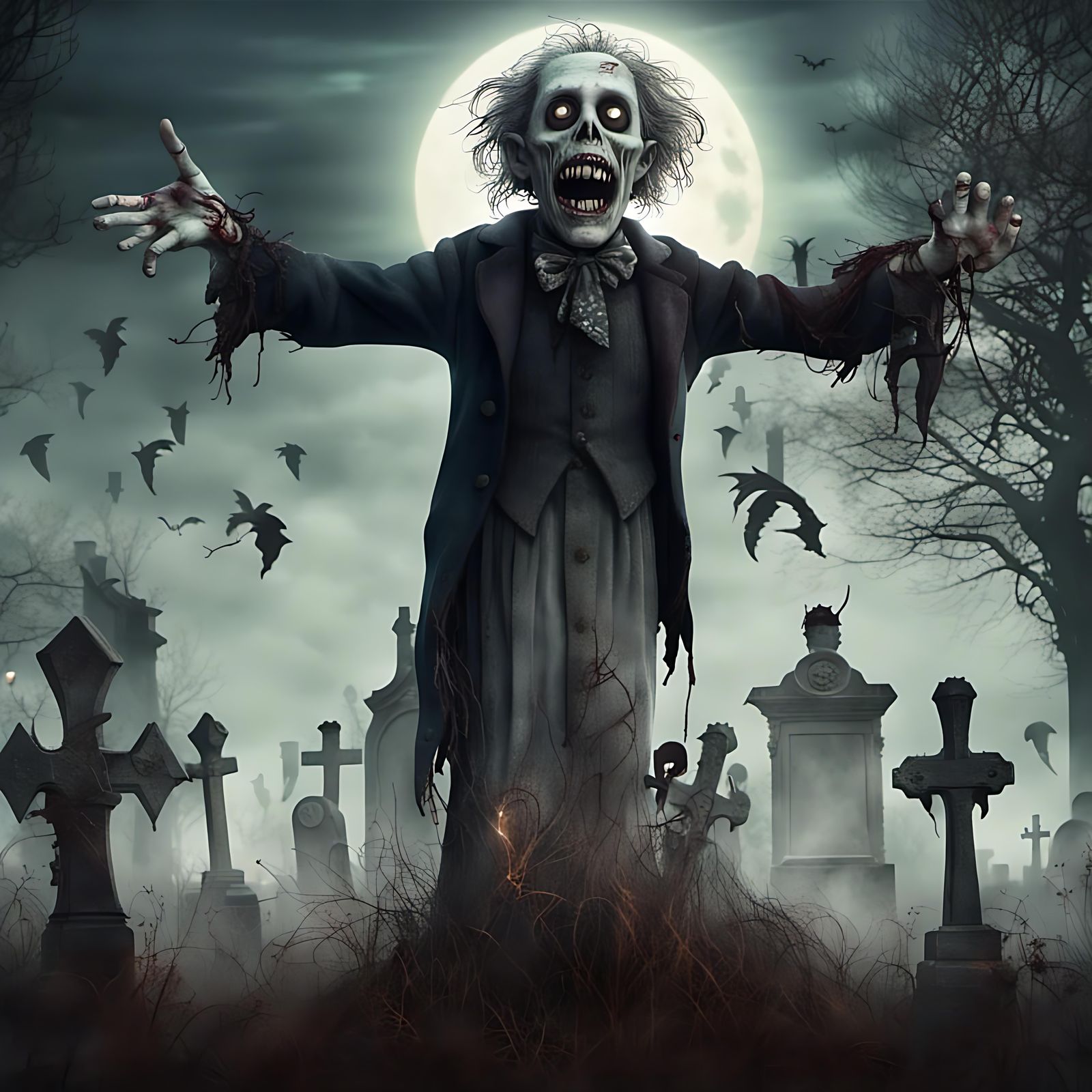 Lost Ghoul in Cemetery: Sinister Digital Art