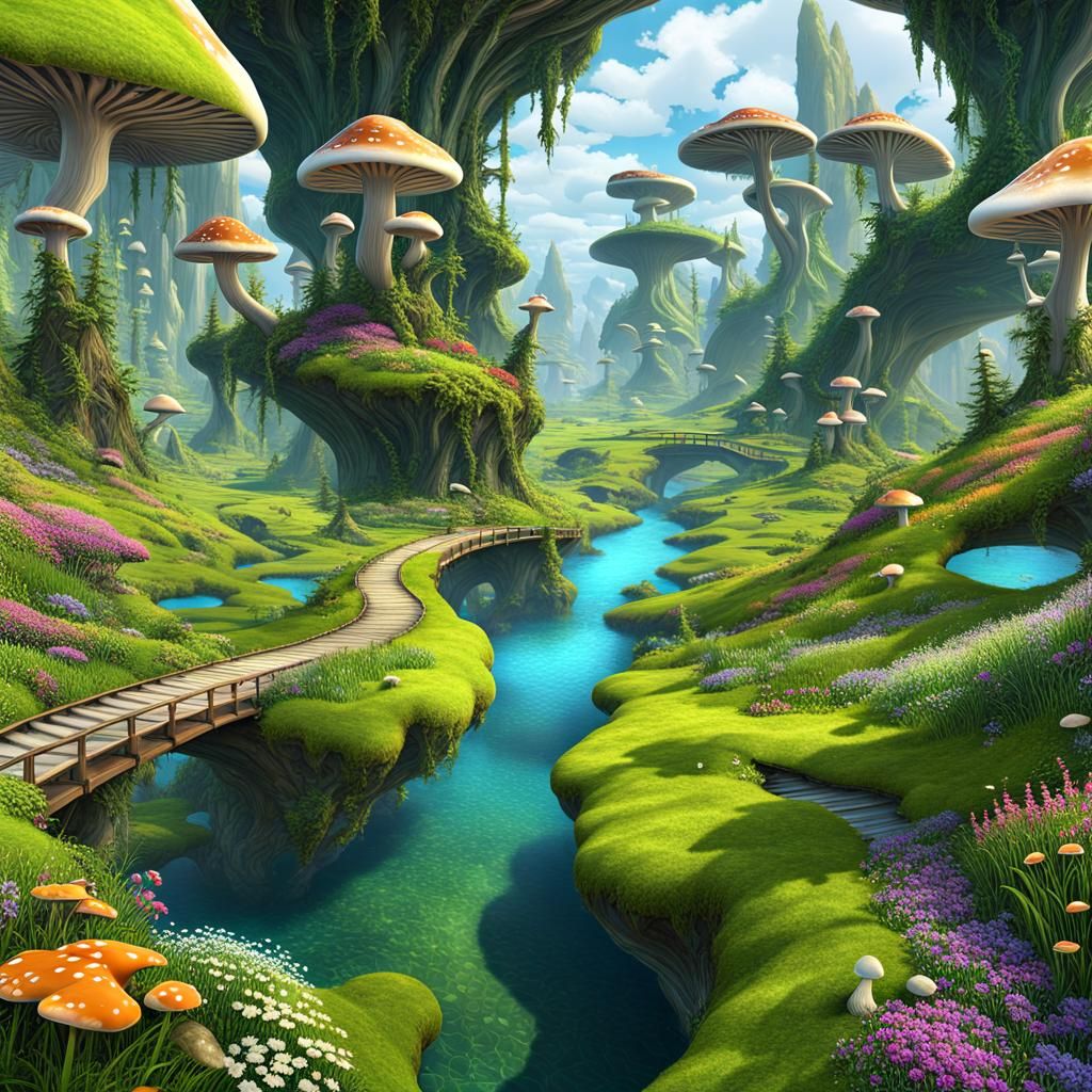 Lush 3D Gaming Landscape with Fractal Design