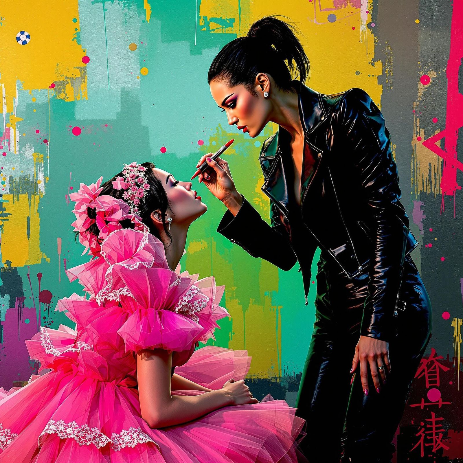 Lucy Liu Dominates a Kneeling Figure in a Bold, Expressionis...