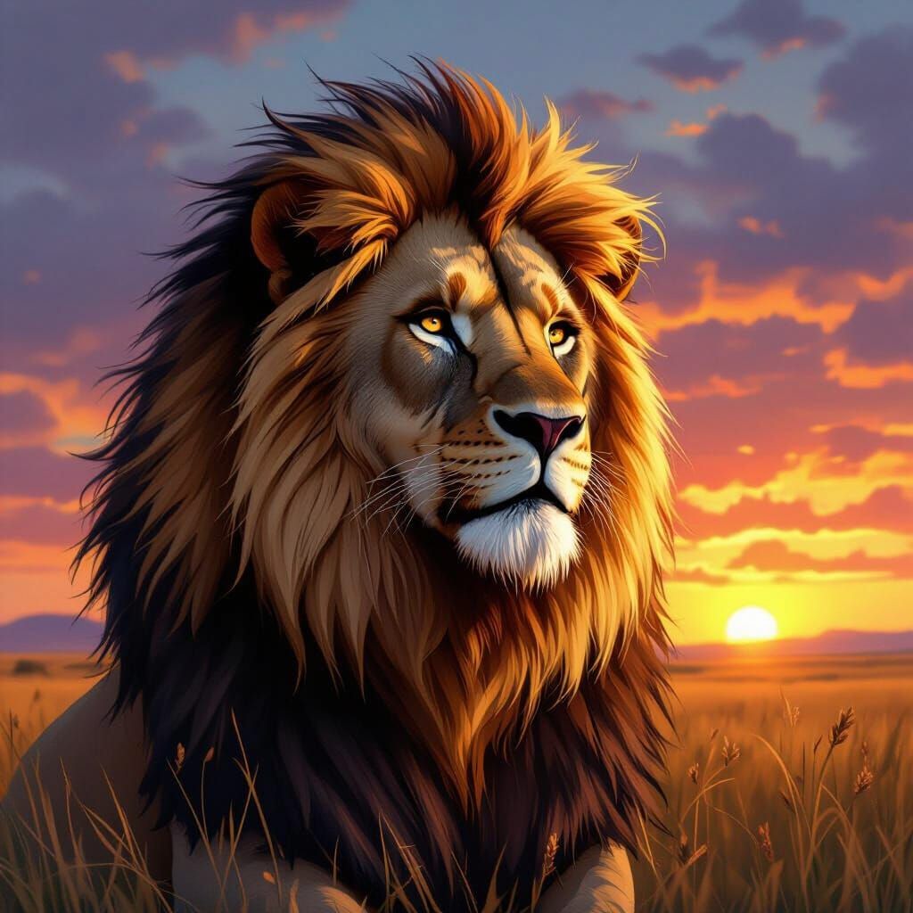Majestic Lion on Savannah in Digital Art Style