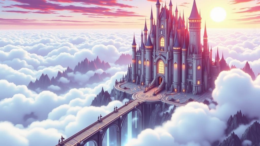 Anime Castle at Sunset in High Fantasy Style