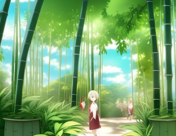 bamboo terrace by artist "anime", Anime Key Visual, Japanese Manga, Pixiv, Zerochan, Anime art, Fantia