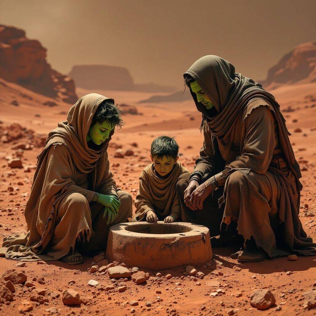 Martian Family Seeks Water in Arid Landscape