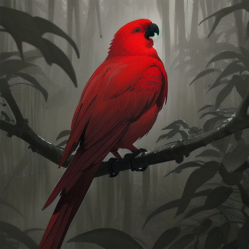 Mysterious Red Parrot in Amazon Jungle Shadows