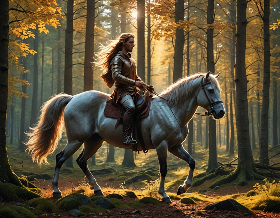 Realistic Centaur in Nordic Forest with Magic