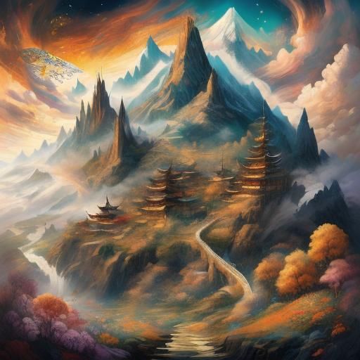 Dark Fantasy Castle with Flower Meadow