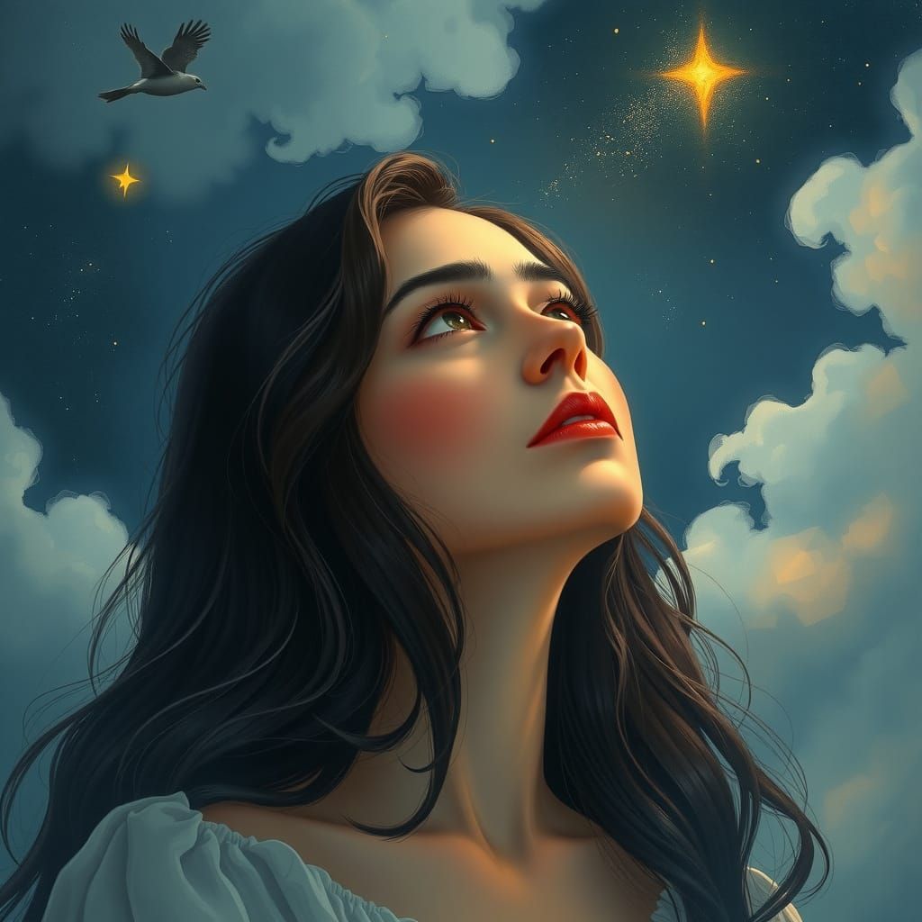 Dreamy Woman Contemplates the Unattainable Star