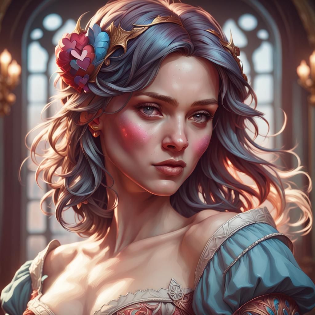 Detailed Hearts Portrait in Art Nouveau Style