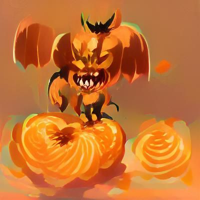 Pumpkin-Headed Demon in Misty Forest