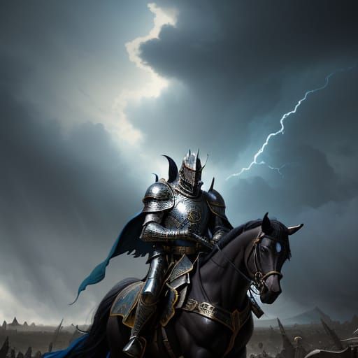 Knights Templar Gallop Towards Battle in Stormy Skies