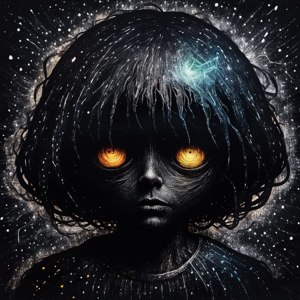 Existential Horror: Eerie Crayon Portrait with Void