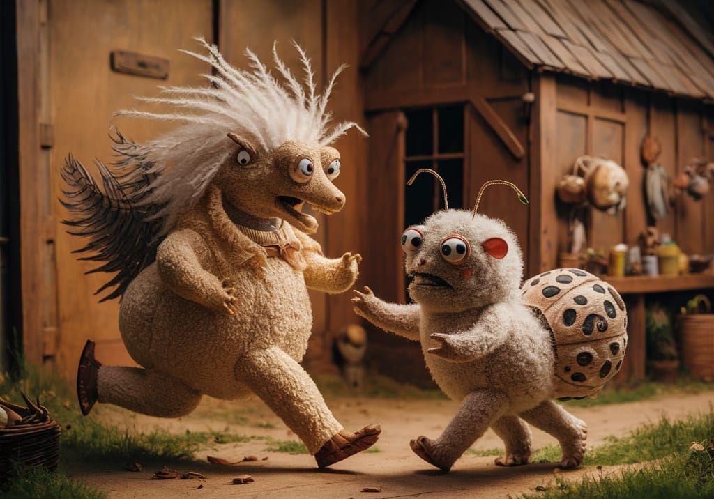 Fluffy Plush Monsters Frolic in Whimsical Scene