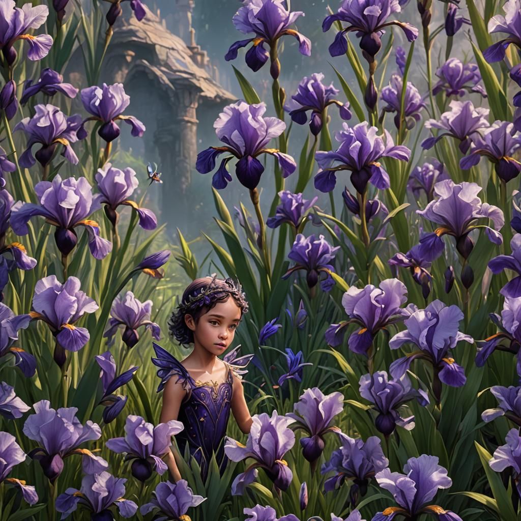 Purple Iris and Fairy: Fantasy Concept Art