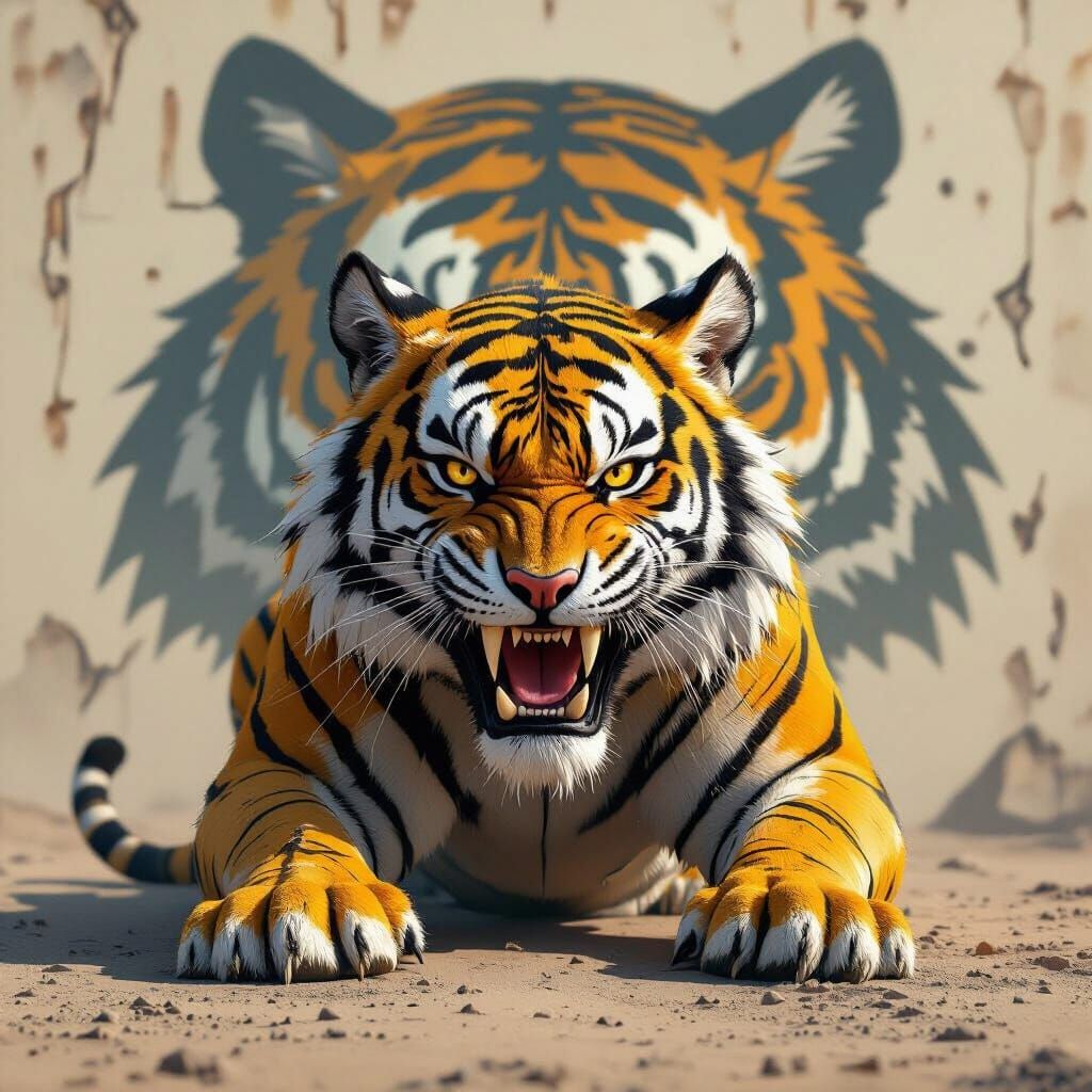 Fierce Sci-Fi Tiger with Shadow Background
