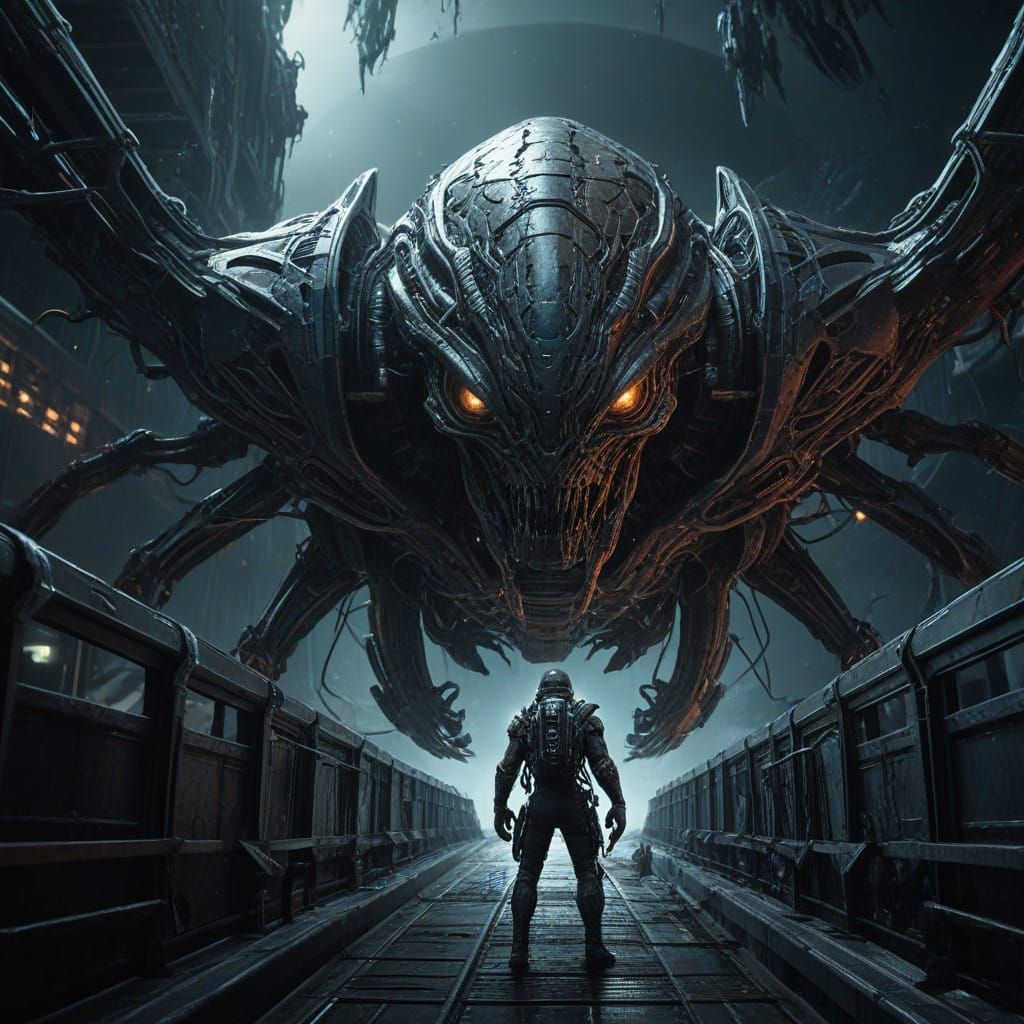 Cybernetic Alien Emerges from Spacecraft