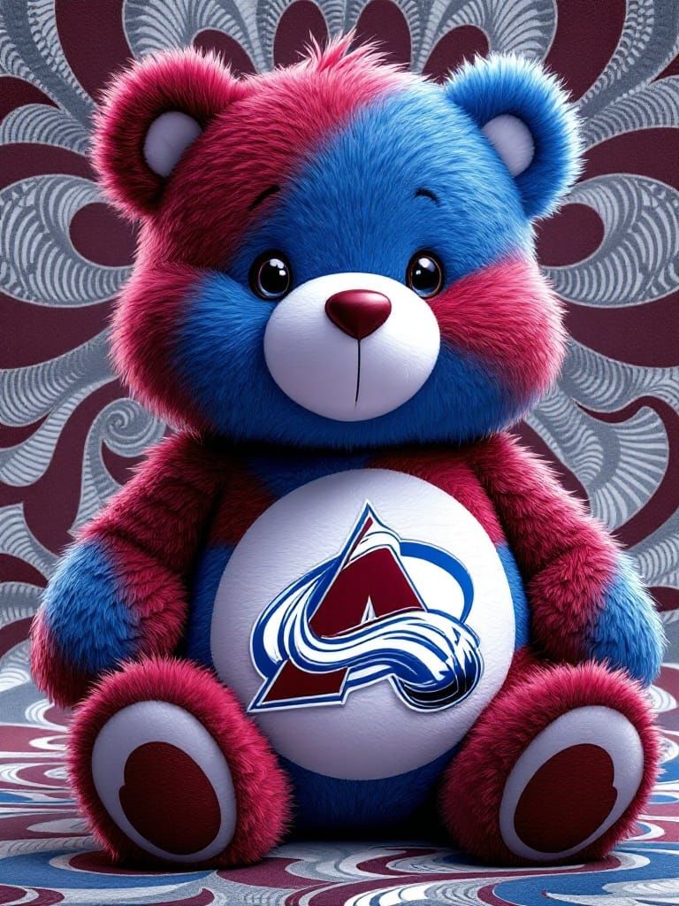 Aurora Care Bear in Colorado Avalanche Regalia