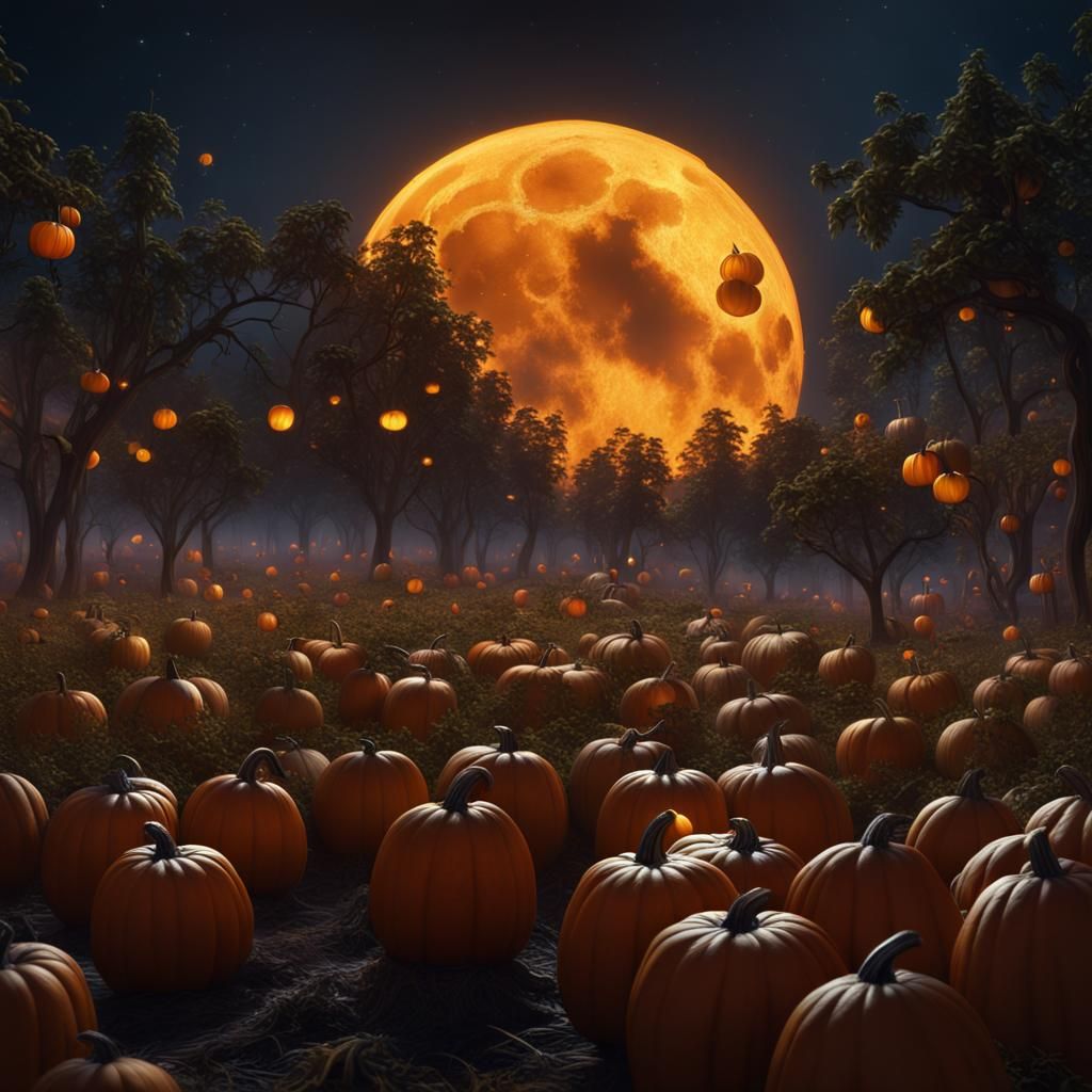 Enchanted Pumpkin Patch Bonfire Under Moonlight