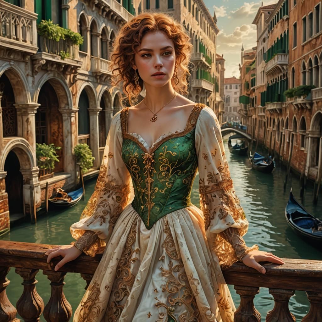 Renaissance Venice Dreamscape with Woman on Balcony