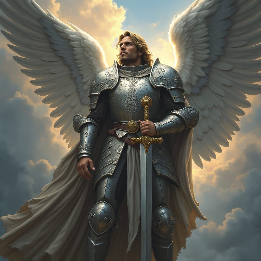 Majestic Arch Angel Michael in Regal Silver Armor