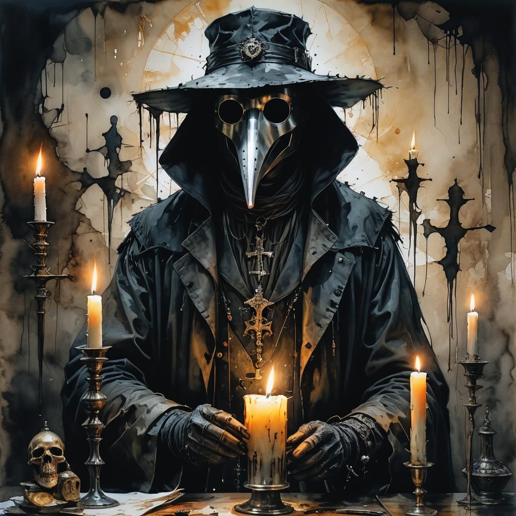 Medieval Plague Doctor Visits Patient in Dark Setting