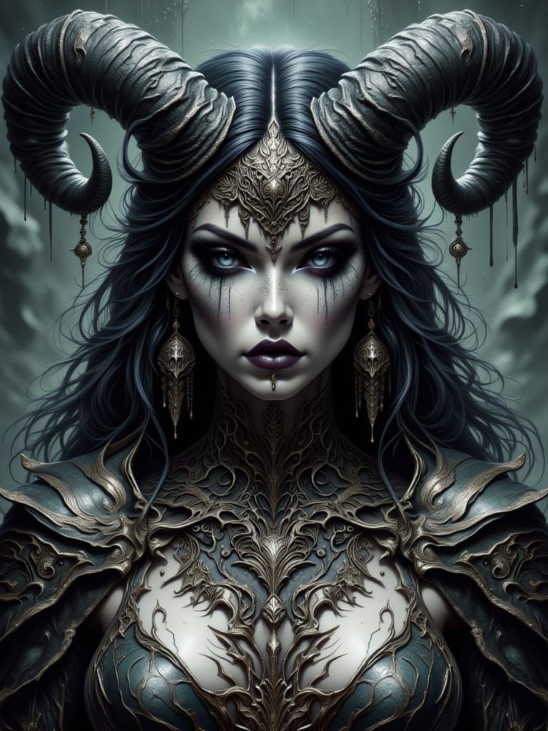 Primordial Horned Goddess Portrait