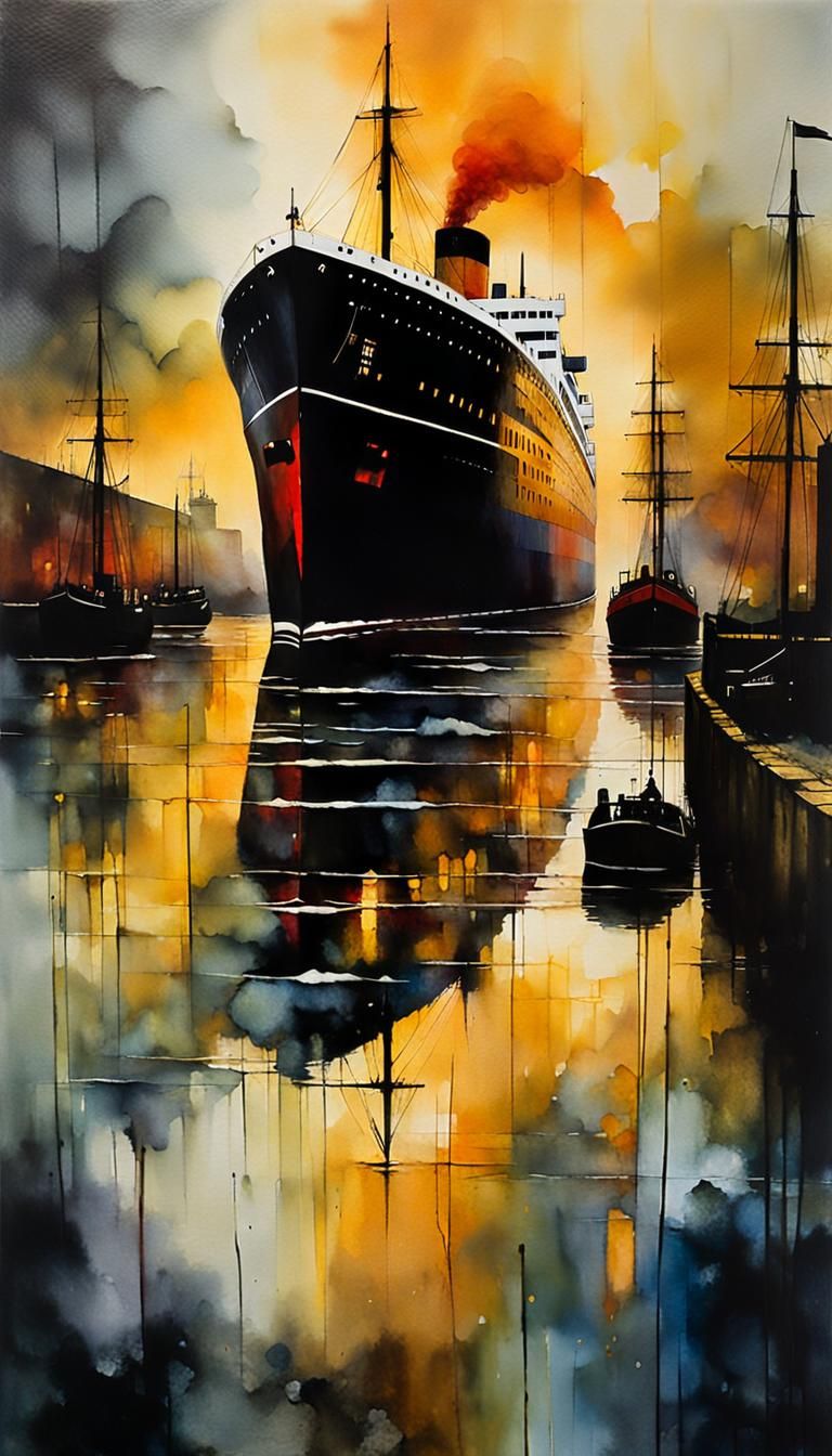 Titanic at Belfast Docks: Industrial Encaustic Painting