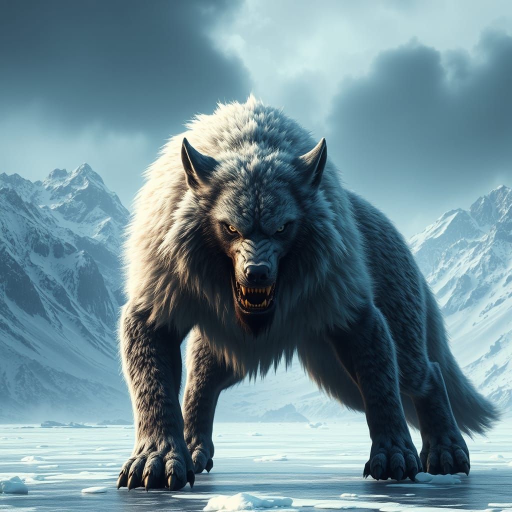 Epic Fantasy Snow Beast in Primitivist Frenzy Style