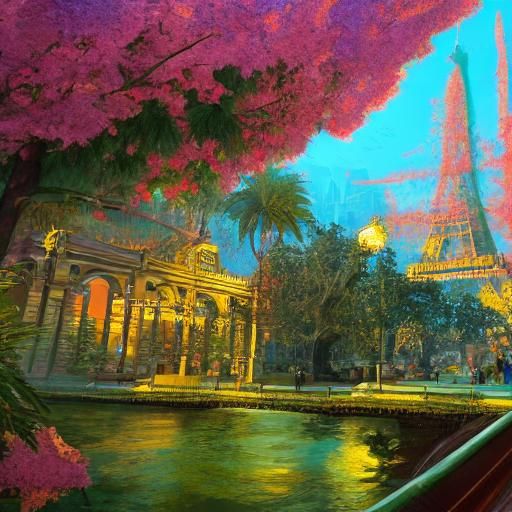 Eiffel Tower Surrounded by Fantasy Foliage in Unreal Engine