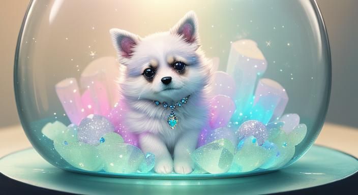 Dog in Jewel Box: Whimsical Fantasy Art