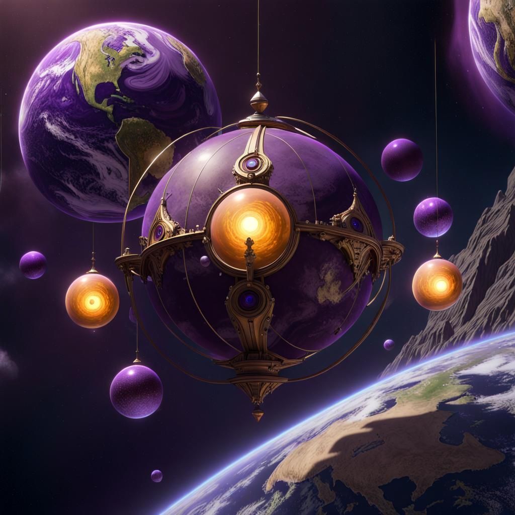 Fox Orbs in Earth Orbit: Dark Fantasy Concept Art
