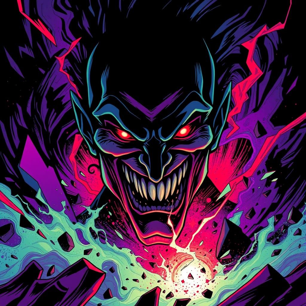 Supervillain with glowing red eyes