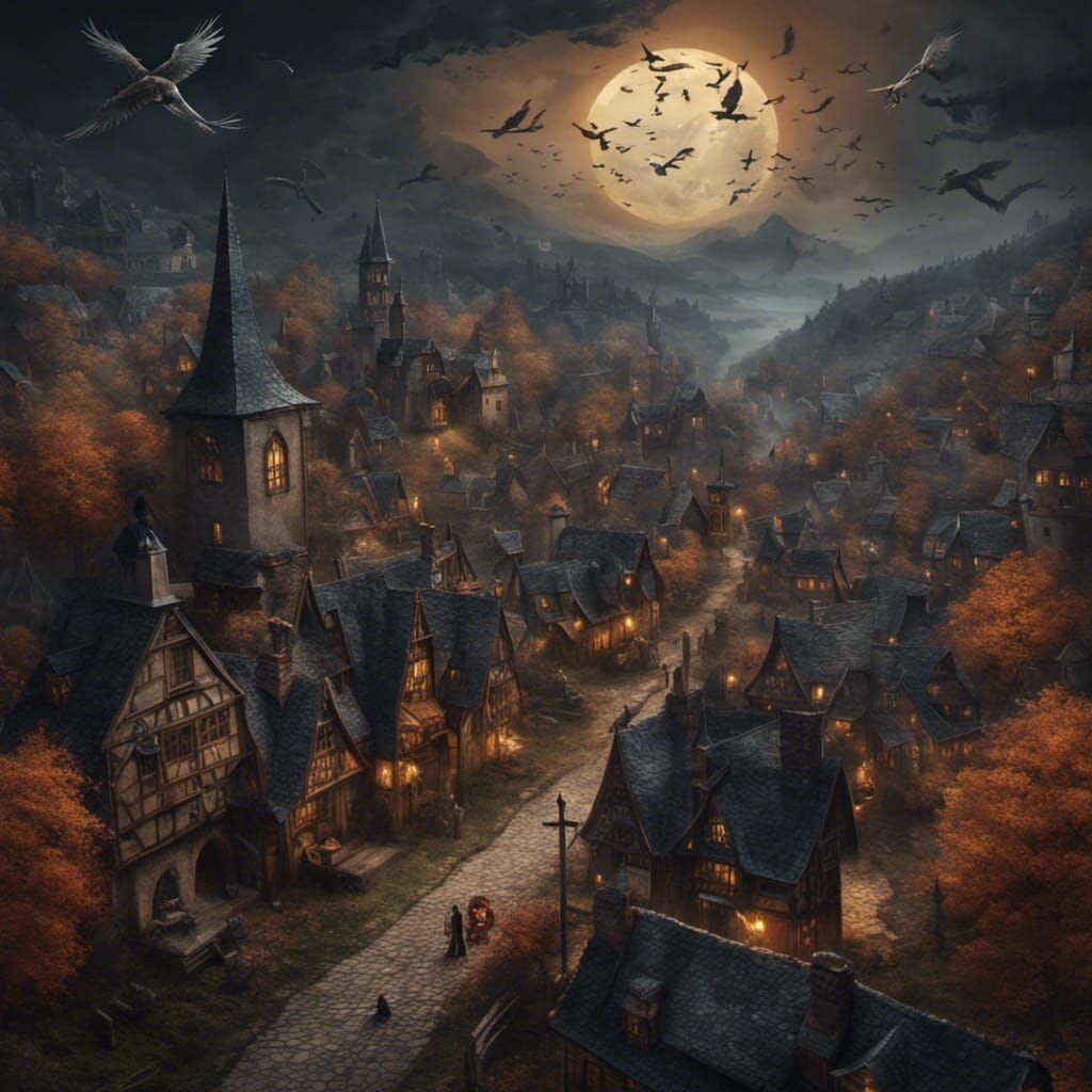 Gothic October Village in Dark Medieval Style