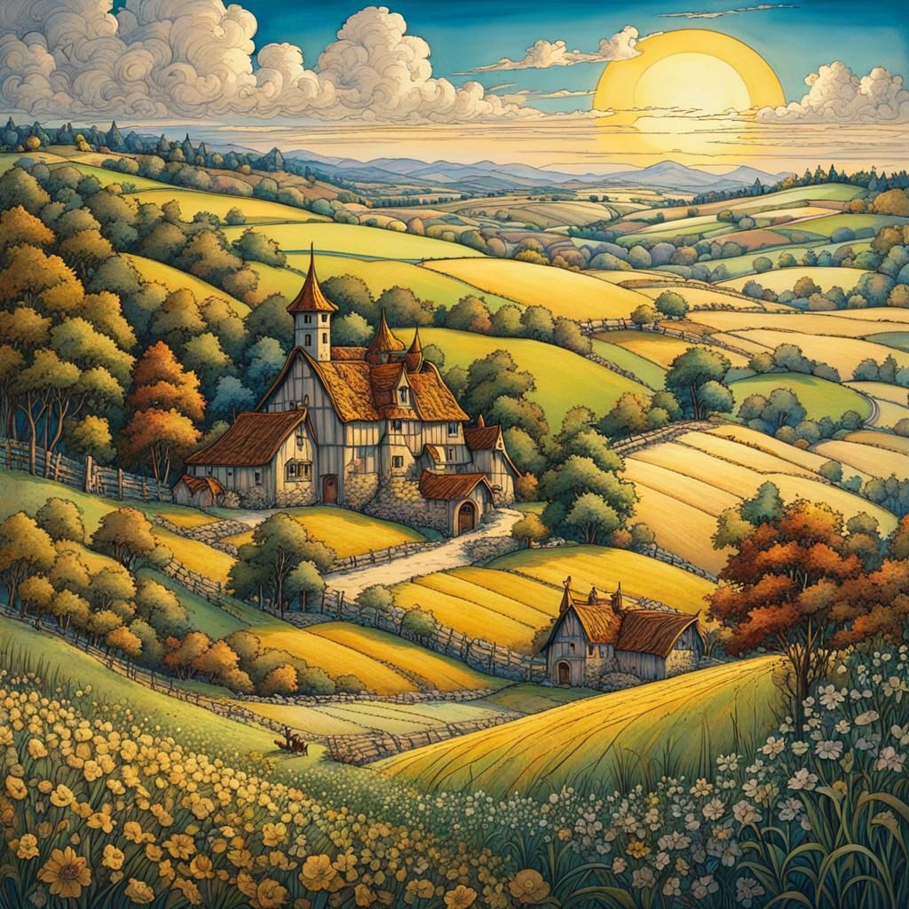 Fairytale Farmland in Arthur Rackham Style