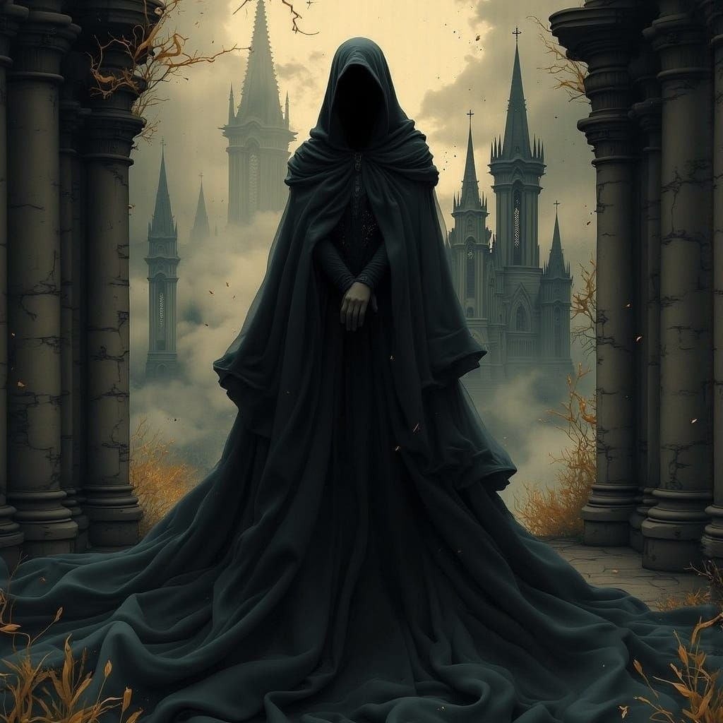 Shadowy Guardian of Gothic Spires at Night