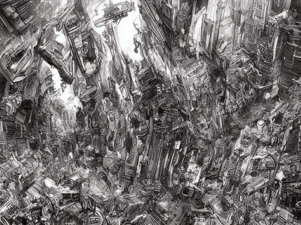 Robot Zombies Flood Cyberpunk City in Manga Style