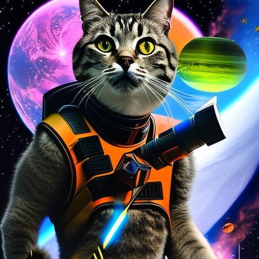 Cat Astronaut in Space: Maximalist Collage Art