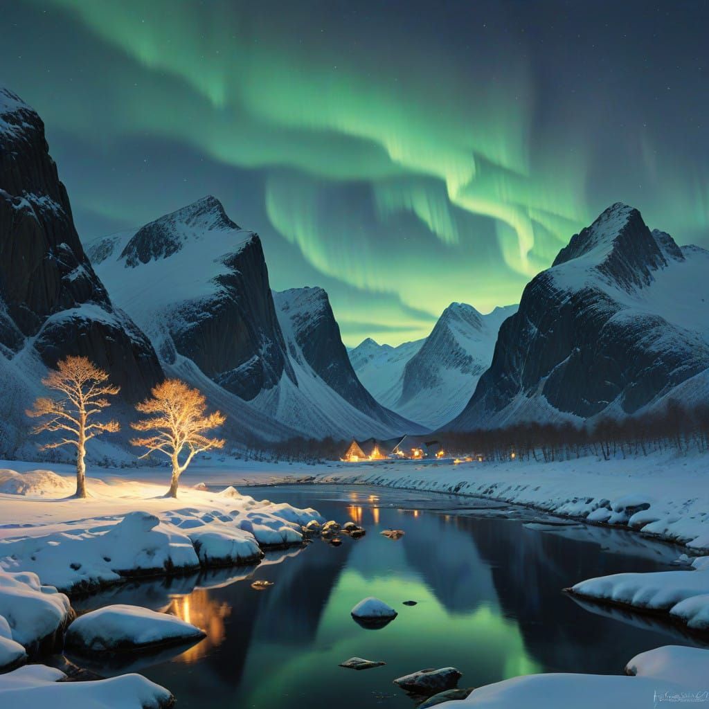 Northern Lights Dance Over Norway's Fjords in Dreamy Landsca...