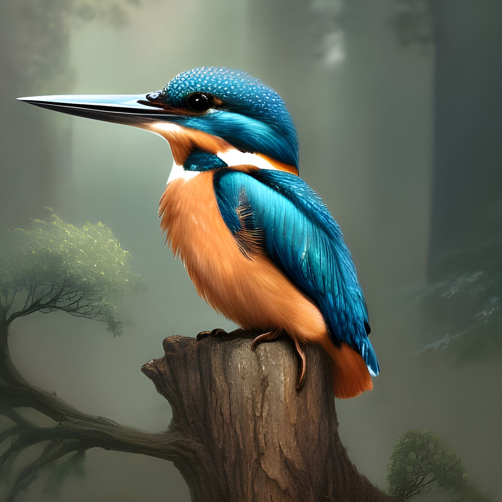Detailed Kingfisher Portrait in Fantasy Style