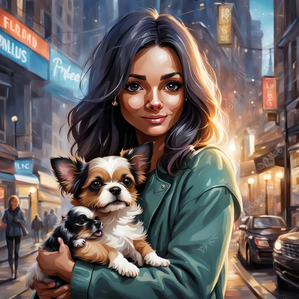 Young Woman and Her Little Dog