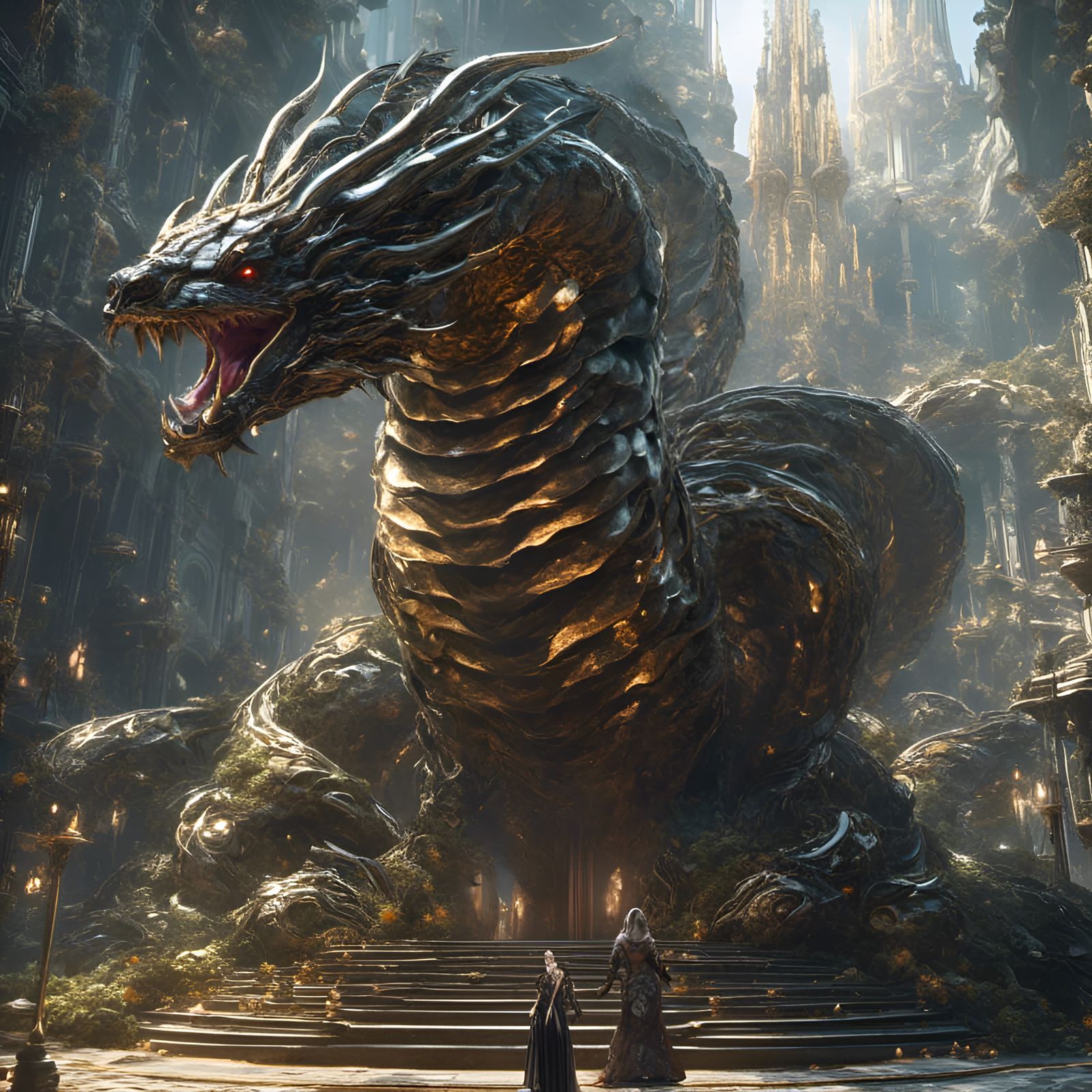 Giant Serpent Emerges from Cosmic Mountains