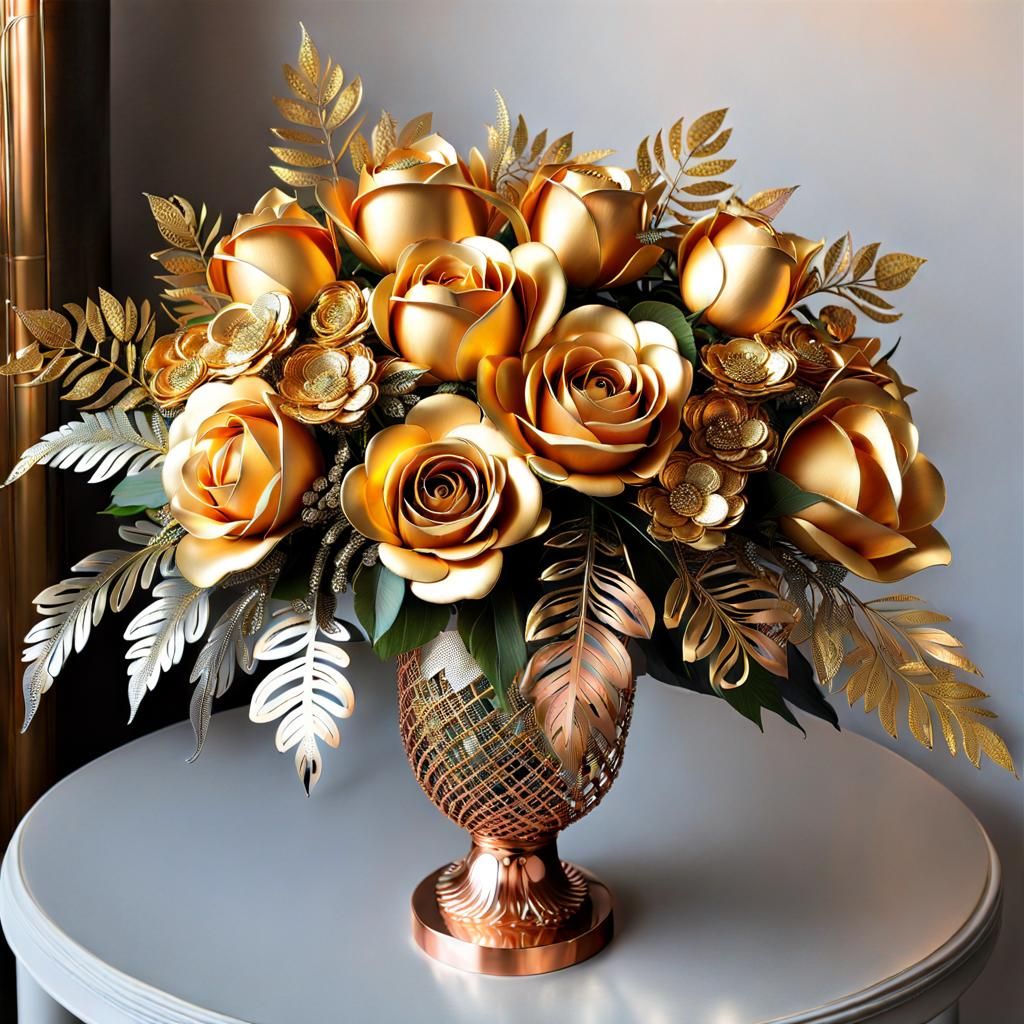 Metal Flowers Gold Rose Bouquet