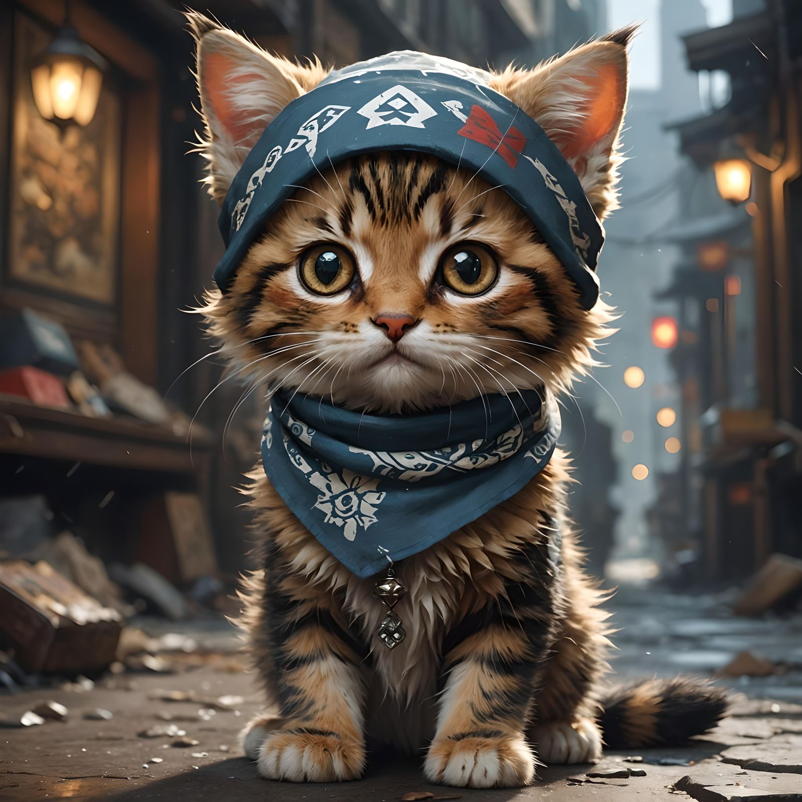 Chibi Kitten with Bandana in Detailed 3D Style