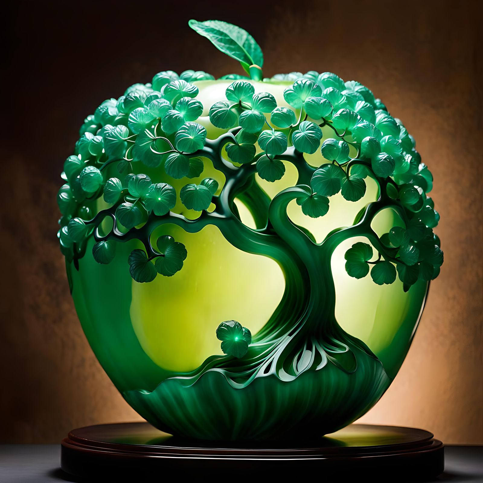 Jade & emerald apple tree carving